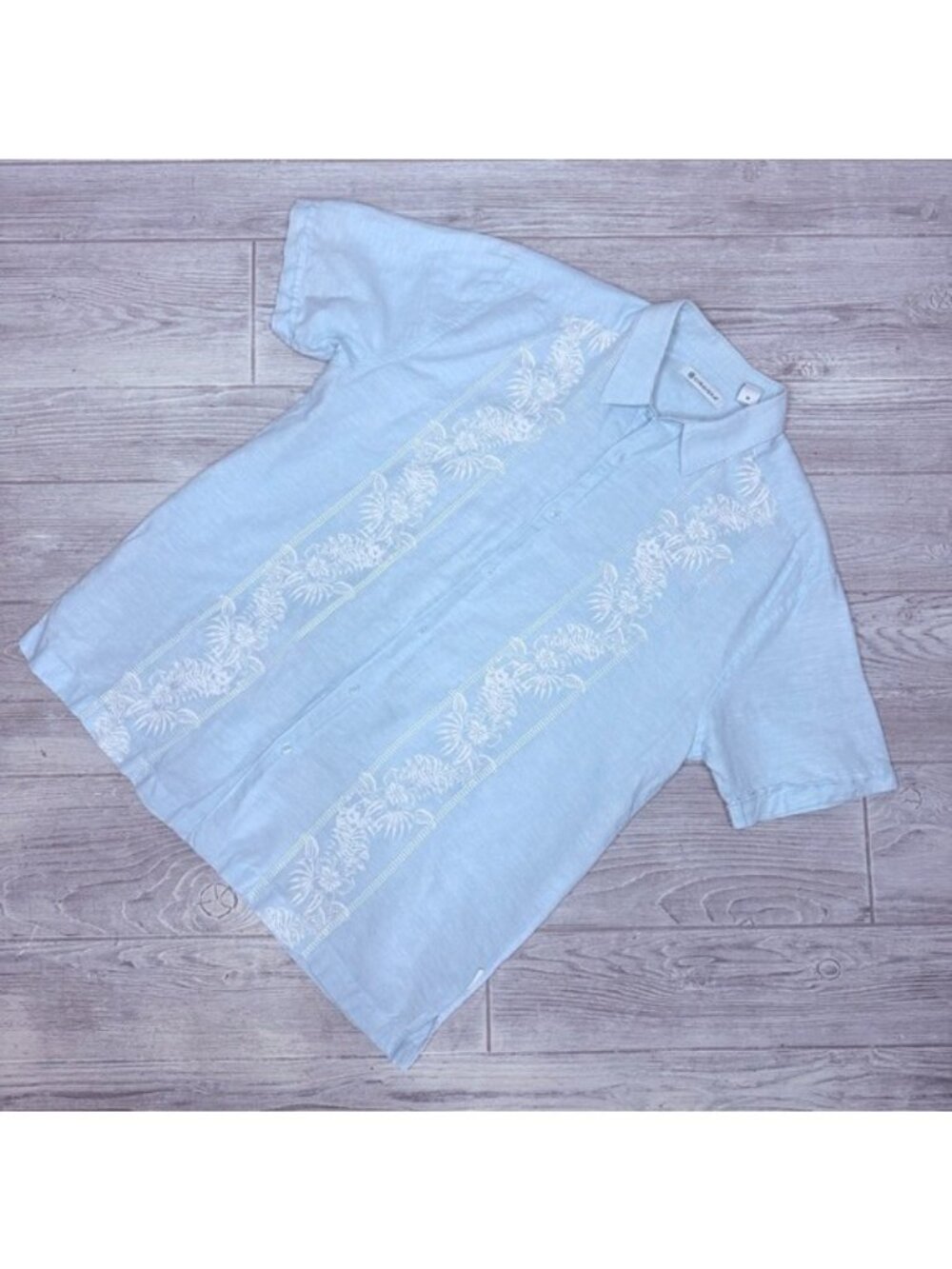 Cubavera shirt sleeve light cotton linen tropical button front Hawaiian shirt M